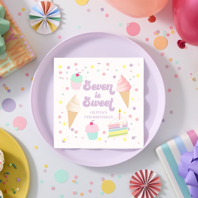 Serviette En Papier Crème glacée et gâteau Sept est doux 7e anniversai (Créateur téléchargé)