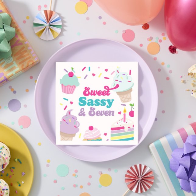 Serviette En Papier Crème glacée et gâteau sucré Sassy Sept 7e anniver (Créateur téléchargé)
