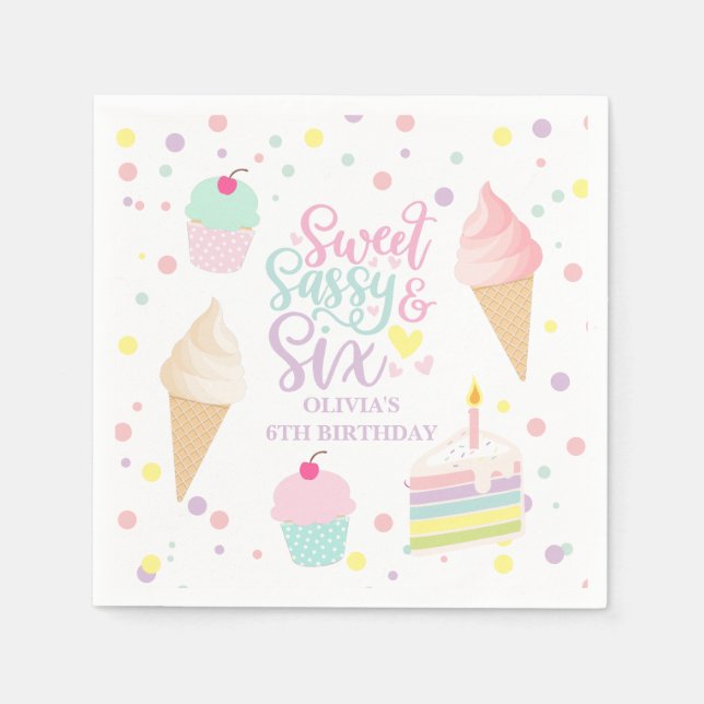 Serviette En Papier Crème glacée et gâteau sucré Sassy Six 6e annivers (Devant)