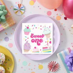 Serviette En Papier Crème glacée et gâteau sucré Un 1er anniversaire