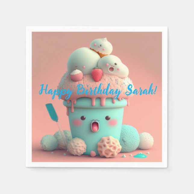 Serviette En Papier Crème glacée Kawaii (Devant)