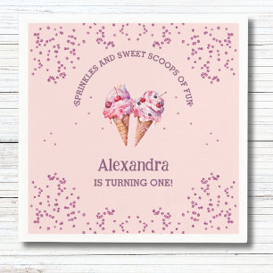 Serviette En Papier Crème glacée rose fille 1er anniversaire fête