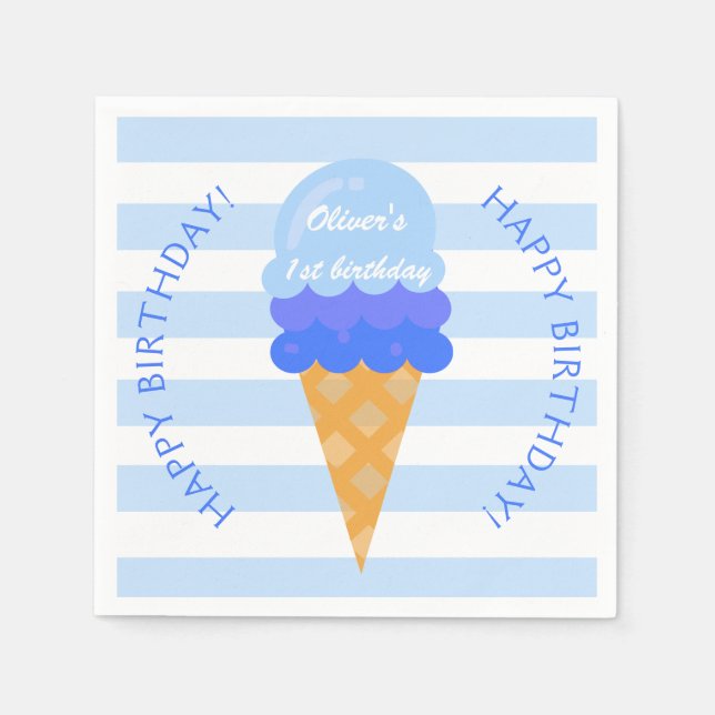 Serviette En Papier Crème glacée sucrée 1er anniversaire garçon bleu (Devant)