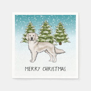 Serviette En Papier Crème Golden Retriever Bleu hiver Noël