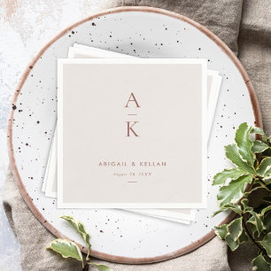 Serviette En Papier Crème moderne Brown Monogramme Mariage de tonalité