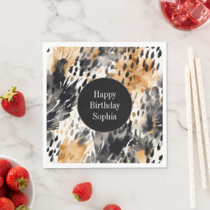 Serviette En Papier Crème noire blanche léopard animal Anniversaire