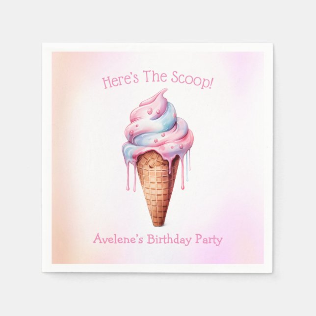 Serviette En Papier Crème rose Bleue Cone Anniversaire (Devant)