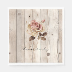 Serviette En Papier Crème rose Roses Crème Blanc Bois Mariage