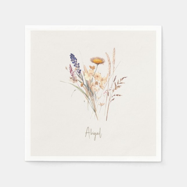 Serviette En Papier Crème Script Automne Floral Douche Cocktail (Devant)