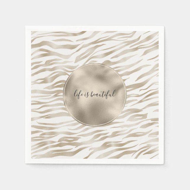 Serviette En Papier Crème Zen Blanc cacao Brown Zebra Imprimer (Devant)