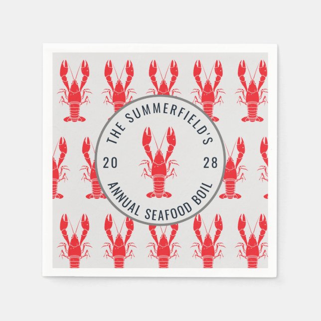 Serviette En Papier Crépe de homard d'été pour fête de fruits de mer e (Devant)