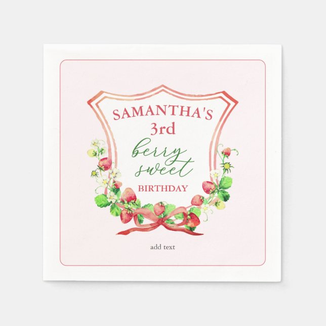 Serviette En Papier Crest Bow Berry Doux Aquarelle N'importe quel âge  (Devant)