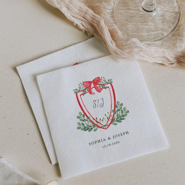 Serviette En Papier Crest de Noël | Mariage de vacances Whimsical (Créateur téléchargé)