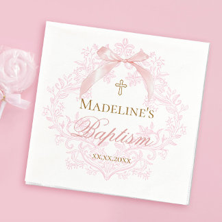 Serviette En Papier crête rose aquarelle | Baptême