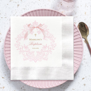 Serviette En Papier crête rose aquarelle petit arc Baptême