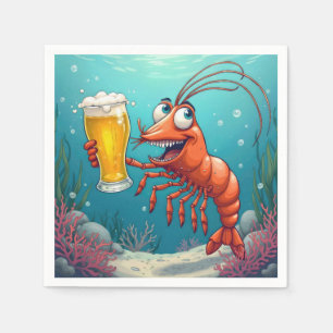 Serviette En Papier Crevettes avec un verre de bière sous l'eau