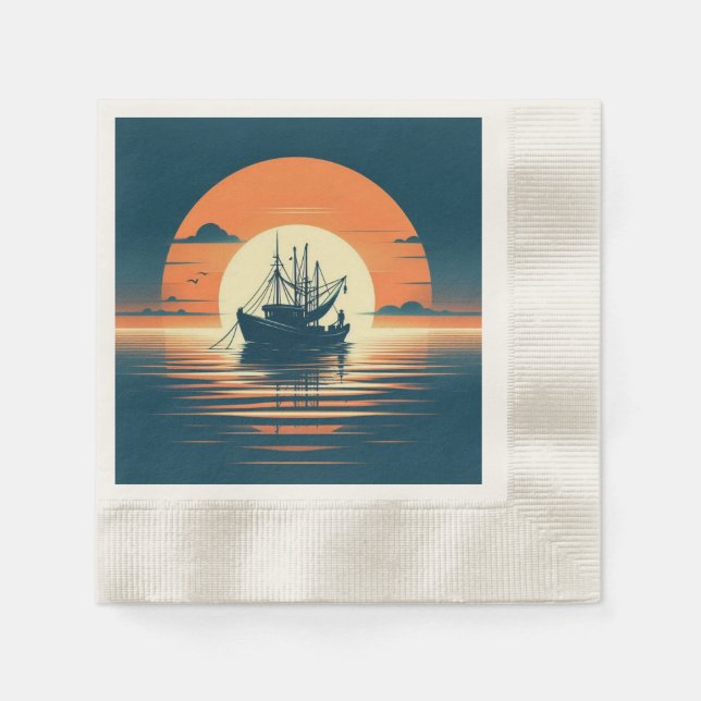 Serviette En Papier crevettes vintages/marines/pêche (Devant)