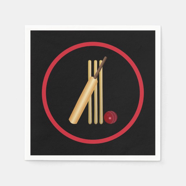 Serviette En Papier Cricket, wicket, chauve-souris et balle (Devant)