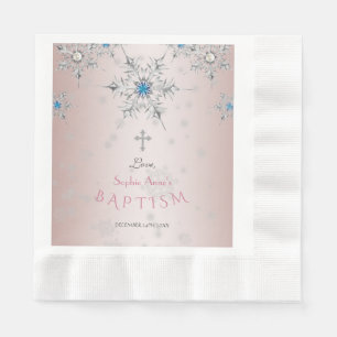 Serviette En Papier Cristaux de flocons d'argent Perles roses Baptême