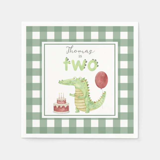 Serviette En Papier Crocodile d'aquarelle 2e anniversaire (Devant)