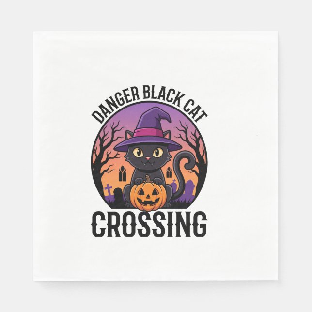 Serviette En Papier Croisement de chat noir Danger Halloween (Devant)