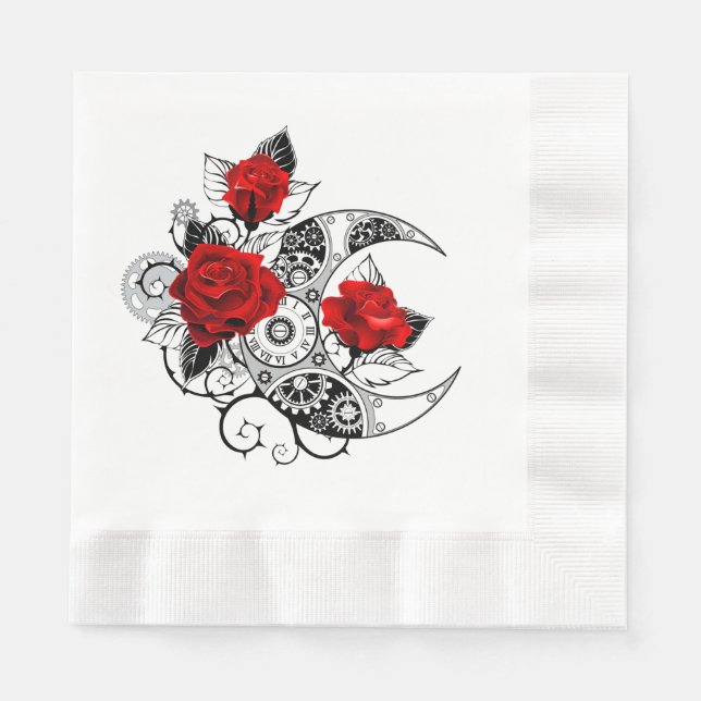 Serviette En Papier Croissant mécanique avec roses rouges (Devant)