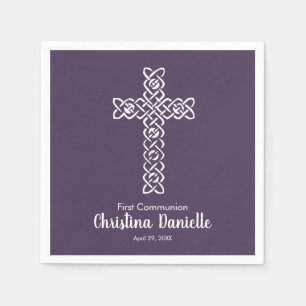 Serviette En Papier Croix Aubergine Communion Baptême Baptême