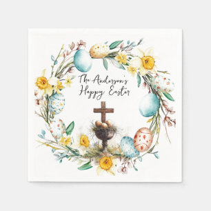 Serviette En Papier Croix avec oeufs décoratifs I floral Pâques