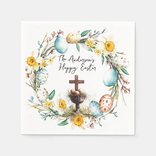 Serviette En Papier Croix avec oeufs décoratifs I floral Pâques (Devant)