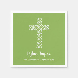 Serviette En Papier Croix Baptême de la communion verte