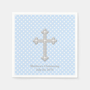 Serviette En Papier Croix Blanche Baptême Bleu