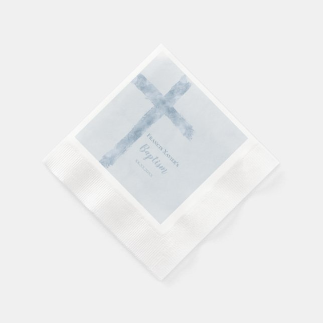 Serviette En Papier croix bleu aquarelle Baptême (Coin)