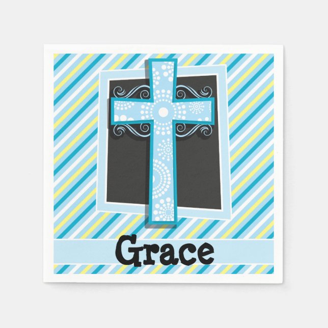 Serviette En Papier Croix Bleue, Bleue et Jaune (Devant)