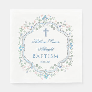 Serviette En Papier Croix Bleue de crête botanique Baptême