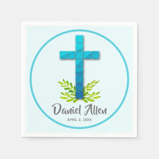 Serviette En Papier Croix Bleue de la première communion (Devant)