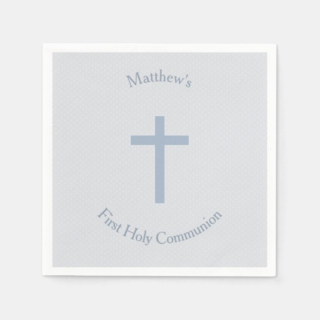 Serviette En Papier Croix Bleue Pastel Communion (Devant)