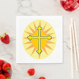 Serviette En Papier Croix Boutonnée Jaune Soleil Levant Foi Chrétienne