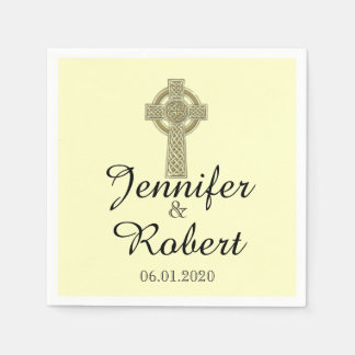 Serviette En Papier Croix celtique en or et Mariage ivoire Napkin