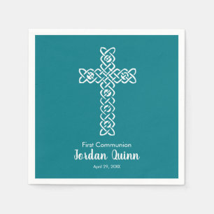 Serviette En Papier Croix   Communion Turquoise foncée Baptême Christe