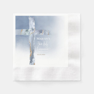 Serviette En Papier croix d'agate bleu poussiéreux Première communion