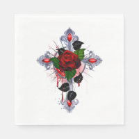 Croix d'argent avec une rose rouge