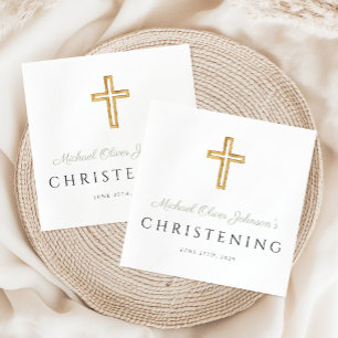 Serviette En Papier Croix de bois verte Sage religieux Christening