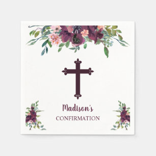Serviette En Papier Croix de Bourgogne Fleurs Aquarelle Confirmation