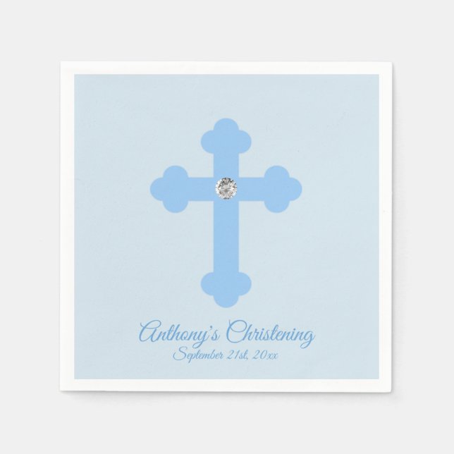 Serviette En Papier Croix de garçon bleu Pastel personnalisé CHRISTENI (Devant)