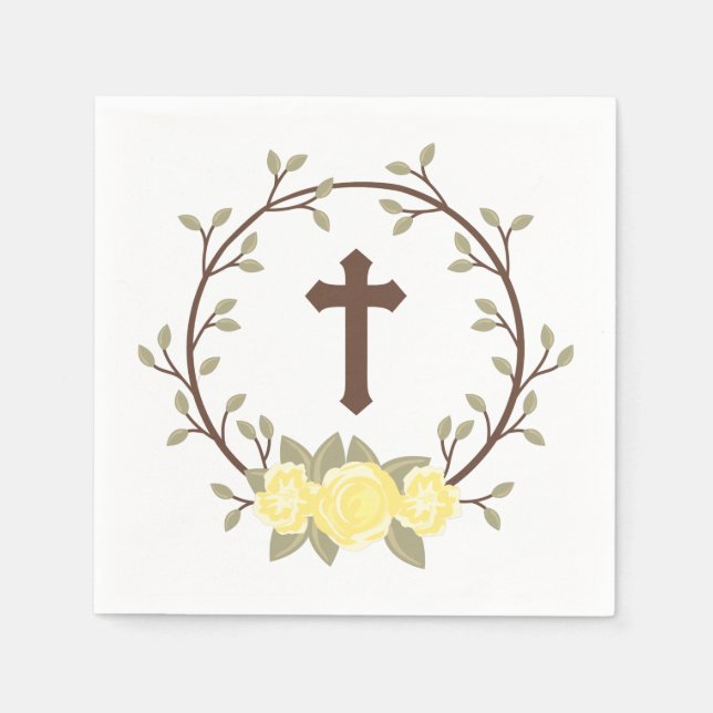 Serviette En Papier Croix de germe jaune Baptême Christening (Devant)