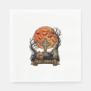 Serviette En Papier Croix de Halloween Pierre Tombale Crâne Citrouille