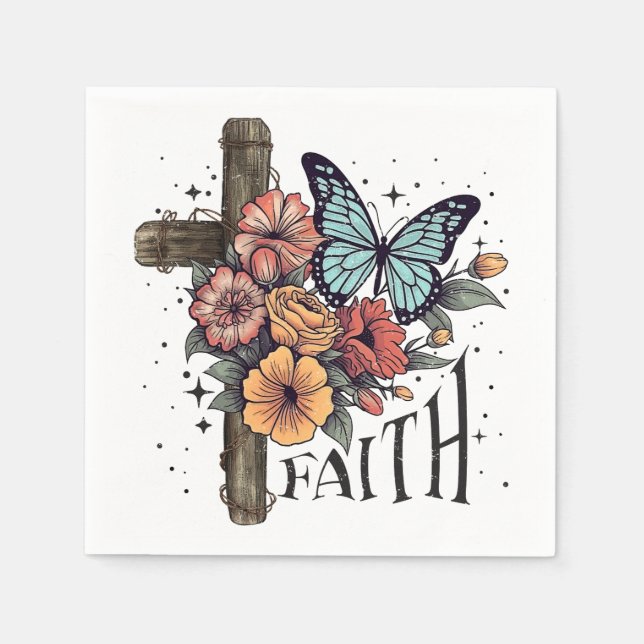 Serviette En Papier Croix de la Foi Florale (Devant)