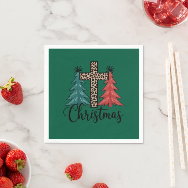 Serviette En Papier Croix de léopard Arbres de Noël Chrétiens  (En situation)