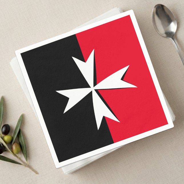 Serviette En Papier Croix de Malte blanche, symbole du drapeau de Malt (Maltese Cross Flag / Knights)