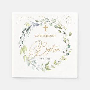 Serviette En Papier Croix de plantes Eucalyptus Baby Baptism serviette